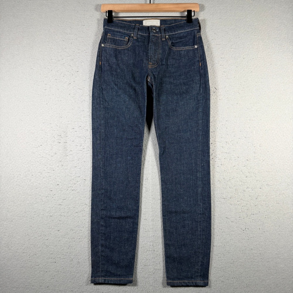 Everlane Authentic Stretch High Rise Skinny Ankle Jean Dark Indigo Blue 24 26x26